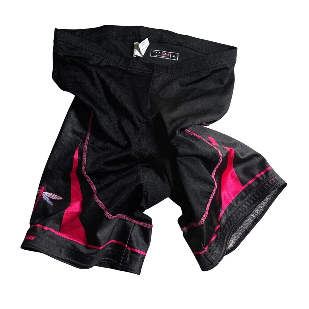 Primal Wear Womens XL Cycling Shorts Padded Black Pink Dragonfly Biking Shorts